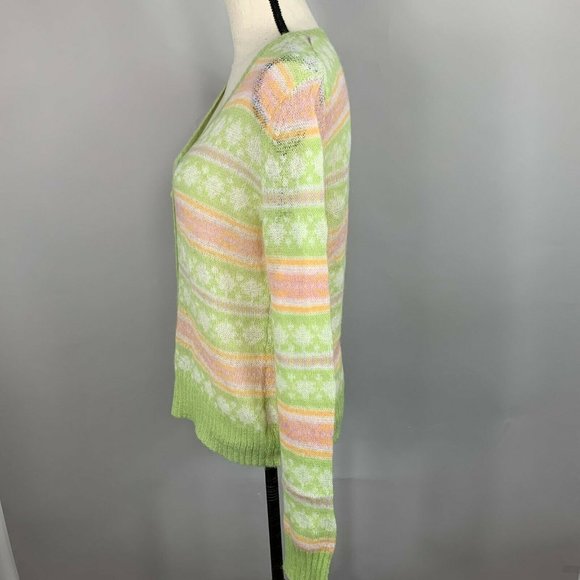 Sweater Cardigan Mohair Blend Womens Med GH Bass & Co Pastel Stripe Light Airy - Picture 3 of 10